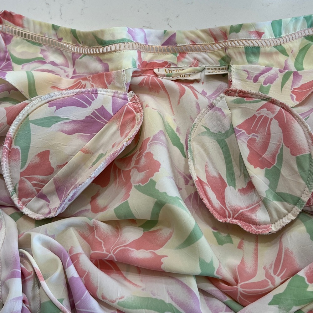 Victoria’s Secret Vintage Gold Label Floral Robe Ladder Lace Trim Belted M/L - Picture 8 of 12